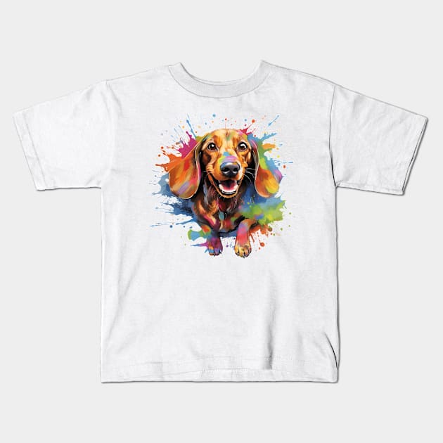 Dachshund Art Kids T-Shirt by CunninghamWatercolors